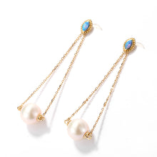 18K Gold Natural Opal & Pearl Earrings