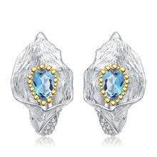 Natural Swiss Blue Topaz Gold Plated 925 Sterling Silver Earrings Handmade