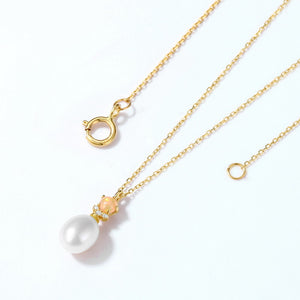 14K Gold Natural Pearl&Opal Necklace