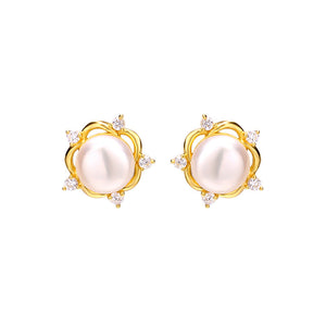 Real Pearl 14K Gold Plated 925 Sterling Silver Earrings