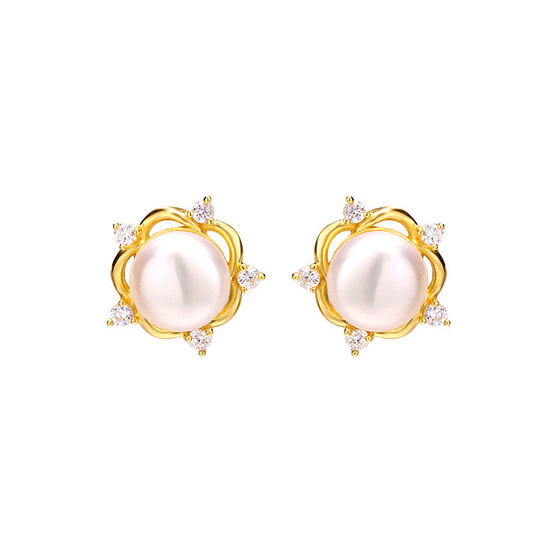 Real Pearl 14K Gold Plated 925 Sterling Silver Earrings