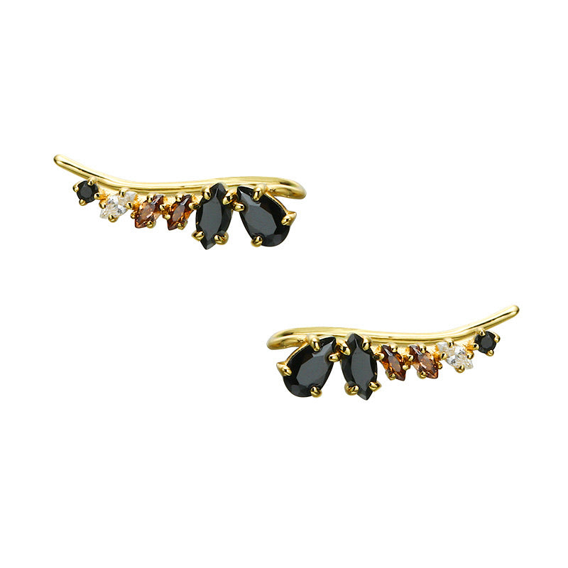 14K Gold Plated 925 Sterling Silver Black Brown Cubic Zirconia Earrings