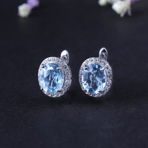 Natural Sky Blue Topaz 925 Sterling Silver Earrings