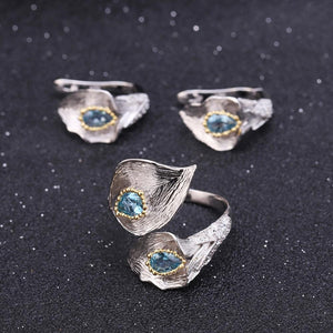 Natural Swiss Blue Topaz Gold Plated 925 Sterling Silver Earrings Handmade