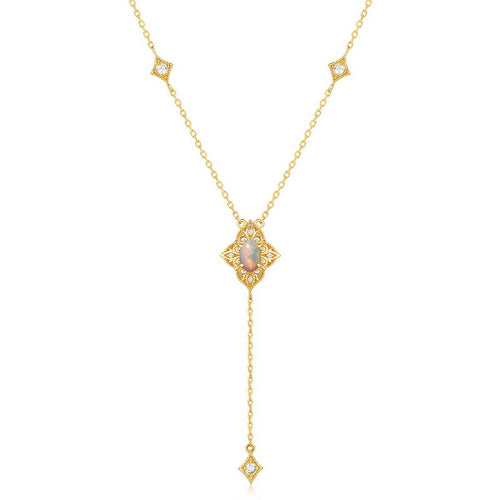 9K Gold Plated Natural Opal Cubic Zirconia Necklace