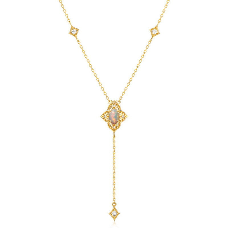 9K Gold Plated Natural Opal Cubic Zirconia Necklace