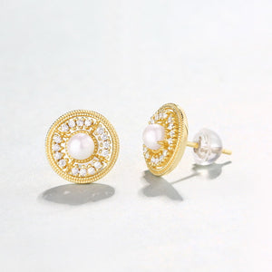 14K Gold Plated 925 Sterling Silver Pearl Earrings