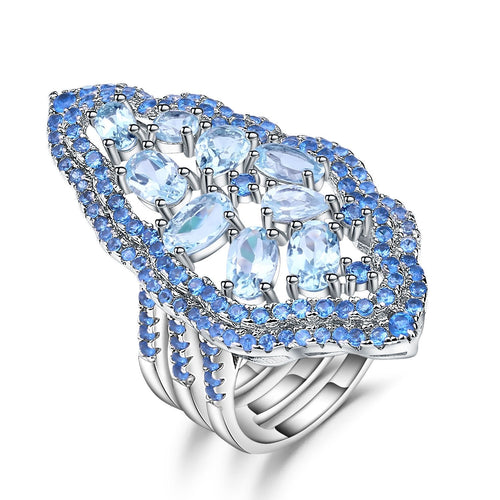 Natural Sky Blue Topaz Nano Swiss Blue 925 Sterling Silver Ring