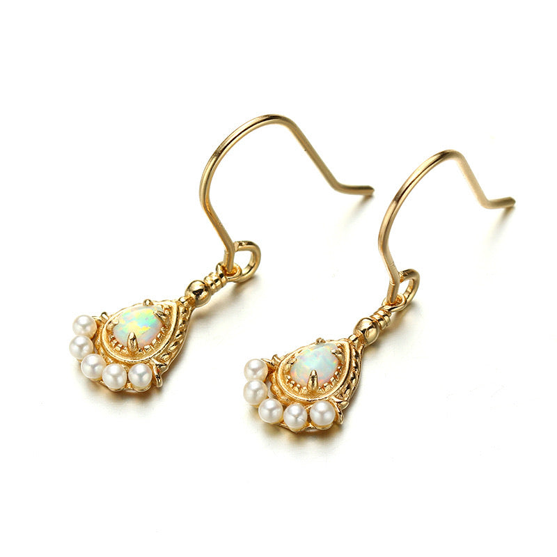 14K Gold Plated 925 Sterling Silver Pearl Created Opal Earrings