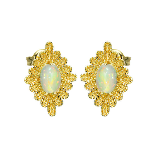 14K Gold Plated 925 Sterling Silver Opal Earrings