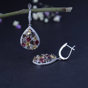 Natural Smoky Quartz/Garnet/Citrine 925 Sterling Silver Earrings