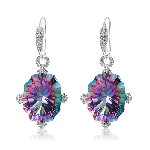 Natural Mystic Quartz Cubic Zirconia 925 Sterling Silver Earrings