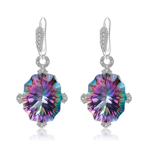 Natural Mystic Quartz Cubic Zirconia 925 Sterling Silver Earrings