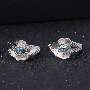 Natural Swiss Blue Topaz Gold Plated 925 Sterling Silver Earrings Handmade