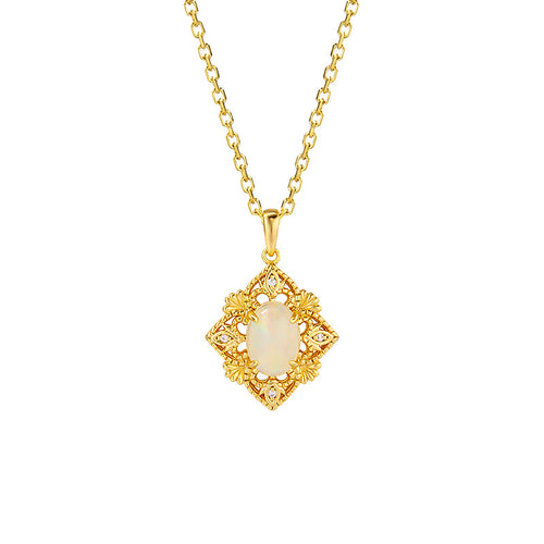 14K Gold Plated 925 Sterling Silver Opal Cubic Zirconia Necklace