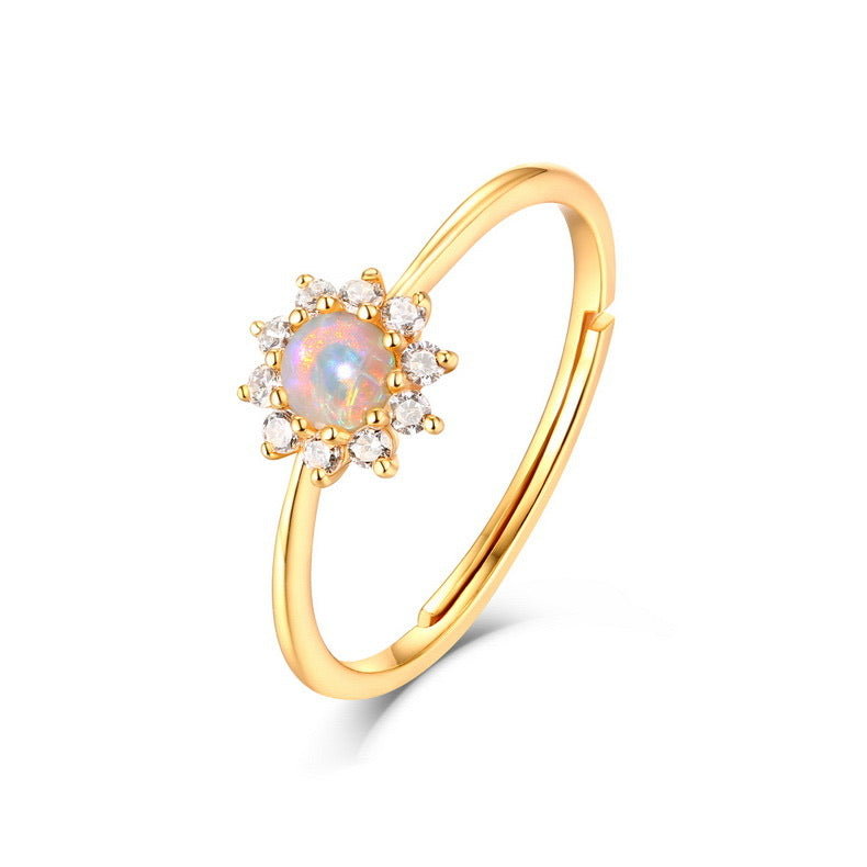 14K Gold Plated Opal Natural Topaz Cubic Zirconia Ring