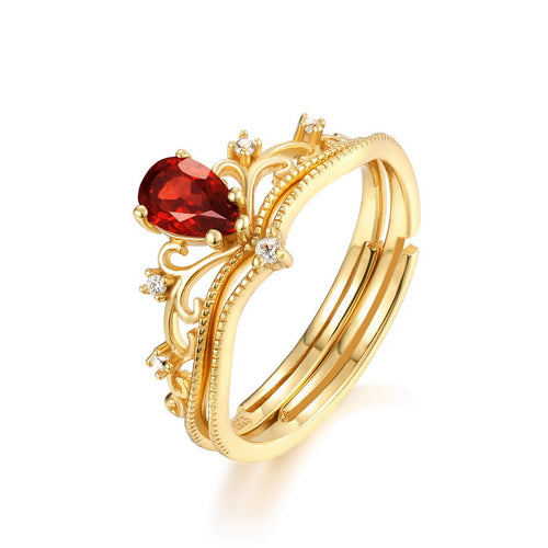 Natural Garnet 14K Gold Plated 925 Sterling Silver Cubic Zirconia Ring