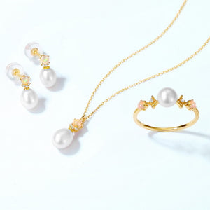 14K Gold Natural Pearl&Opal Necklace