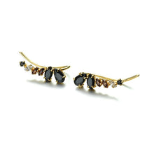 14K Gold Plated 925 Sterling Silver Black Brown Cubic Zirconia Earrings