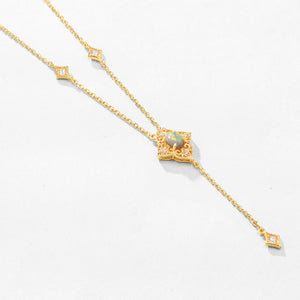 9K Gold Plated Natural Opal Cubic Zirconia Necklace