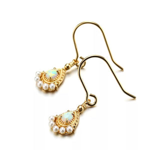 14K Gold Plated 925 Sterling Silver Pearl Created Opal Earrings