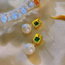 Dorra Jolla 925 Sterling Silver Created Emerald Pearl Earrings