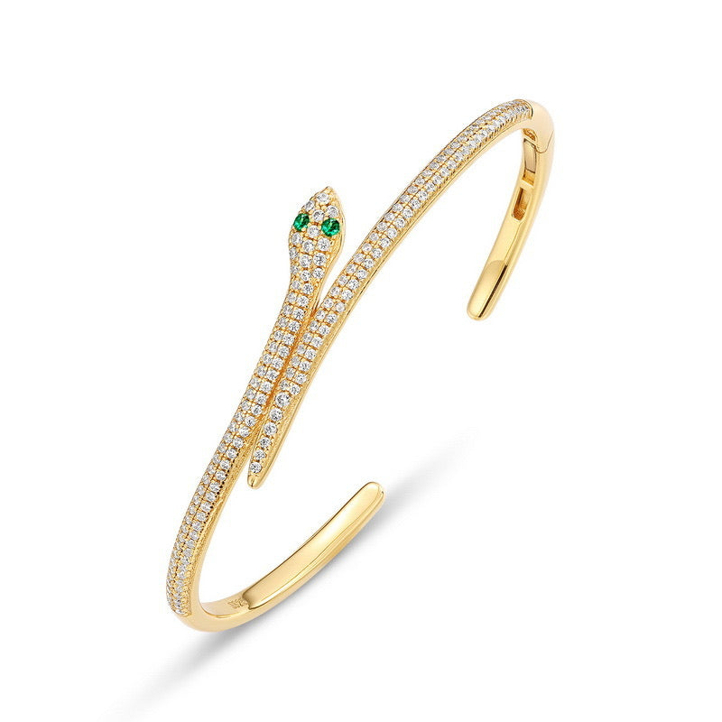 14k Yellow Gold Snake Women's Bangle Bracelet, 7.5
