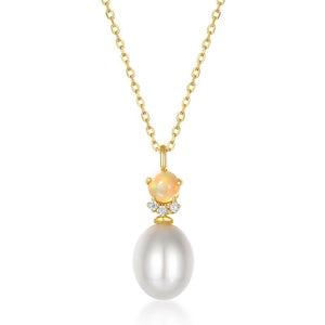 14K Gold Natural Pearl&Opal Necklace