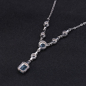Natural Sky Blue Topaz/natural Garnet/Natural Mystic Quartz 925 Sterling Silver Necklace