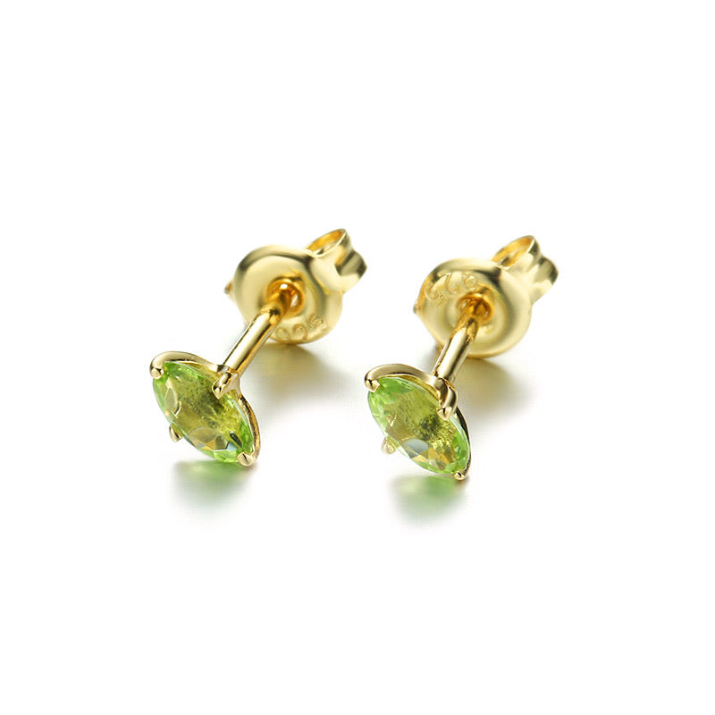 Green Olive Crystal 14K Gold Plated 925 Sterling Silver Earrings