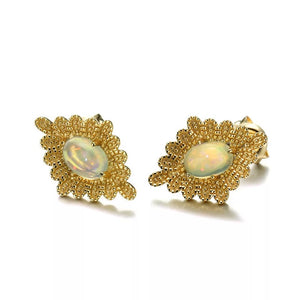 14K Gold Plated 925 Sterling Silver Opal Earrings