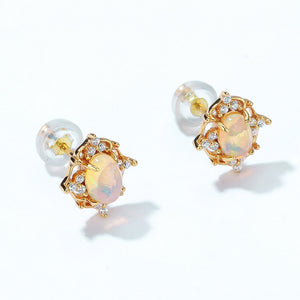 10K Gold Plated 925 sterling silver with Natural Opal Earrings