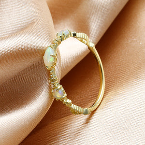 DorraJolla 9K Gold Natural Opal and White Topaz Ring