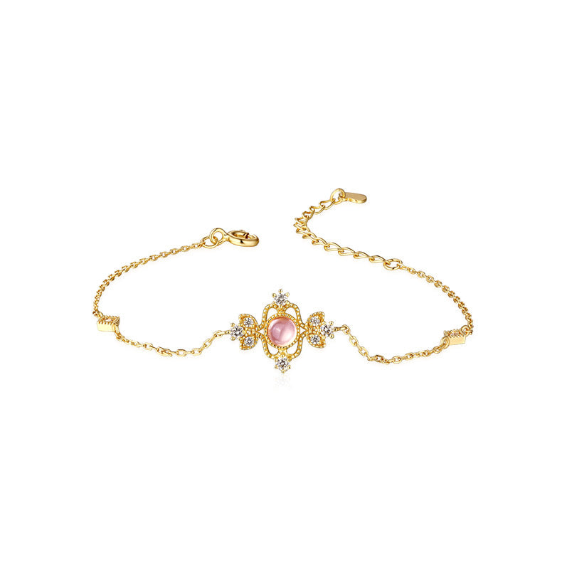 14K Gold Plated 925 Sterling Silver Natural Pink Crystal Bracelate