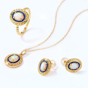 14K Gold Plated 925 Sterling Silver Created Opal Earrings/Ring/Necklace