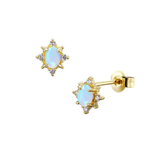 14K Gold Plated 925 Sterling Silver Created Opal Earrings