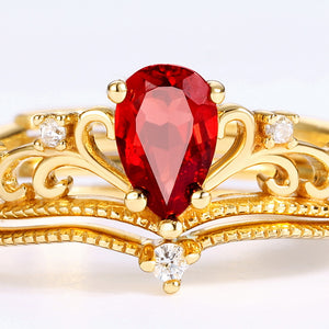 Natural Garnet 14K Gold Plated 925 Sterling Silver Cubic Zirconia Ring