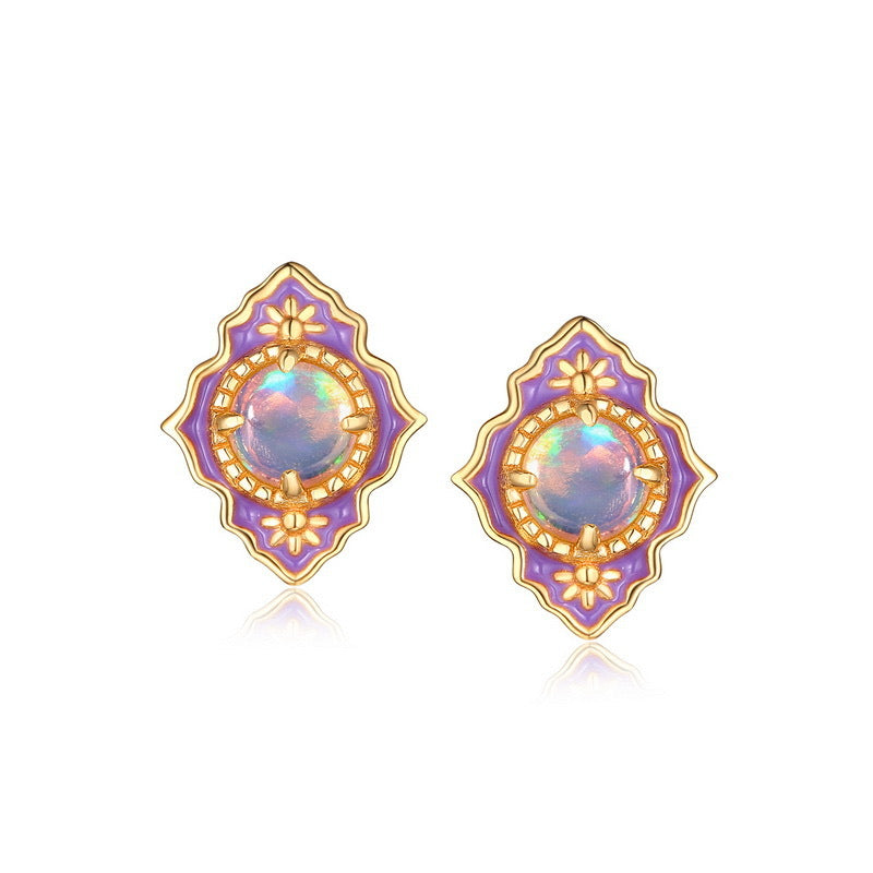 14K Gold Plated 925 Sterling Silver Natural Opal Earrings