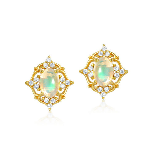 10K Gold Plated 925 sterling silver with Natural Opal Earrings