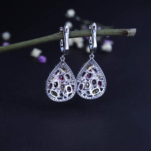 Natural Smoky Quartz/Garnet/Citrine 925 Sterling Silver Earrings