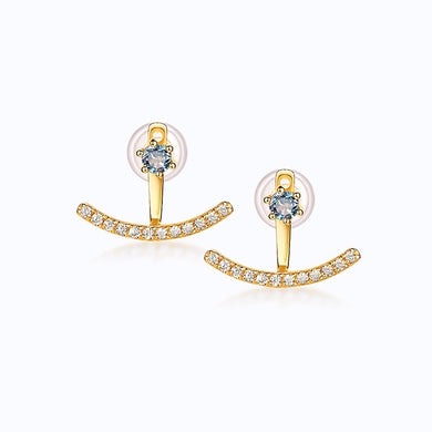 DorraJolla 14K Gold Natural London Blue and White Cubic Zirconia Earrings