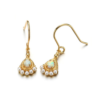 14K Gold Plated 925 Sterling Silver Pearl Created Opal Earrings